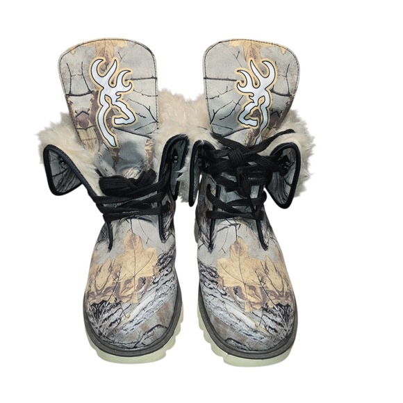 Browning Shoes - Browning Camo Fold Over Faux Fur Lined Lace Up Boots Womens 7.5 Camouflage